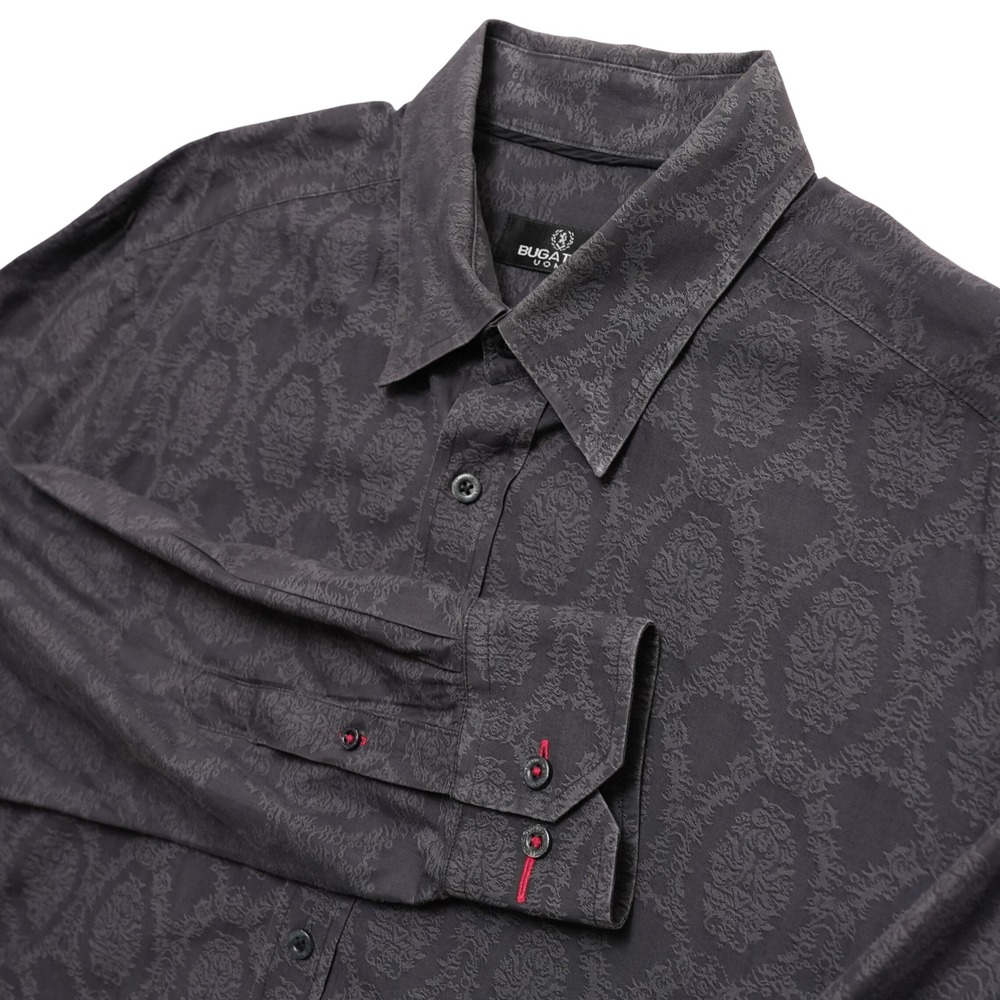 Bugatchi Uomo Mens XL Charcoal Damask Jacquard Luxury Button Down Shirt